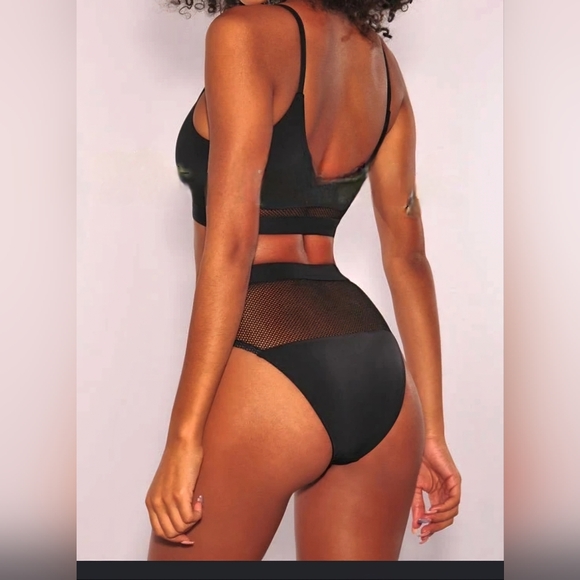 WOMEN'S BLACK FISHNET HIGH WAIST BIKINI (Size XL) - Picture 3 of 4
